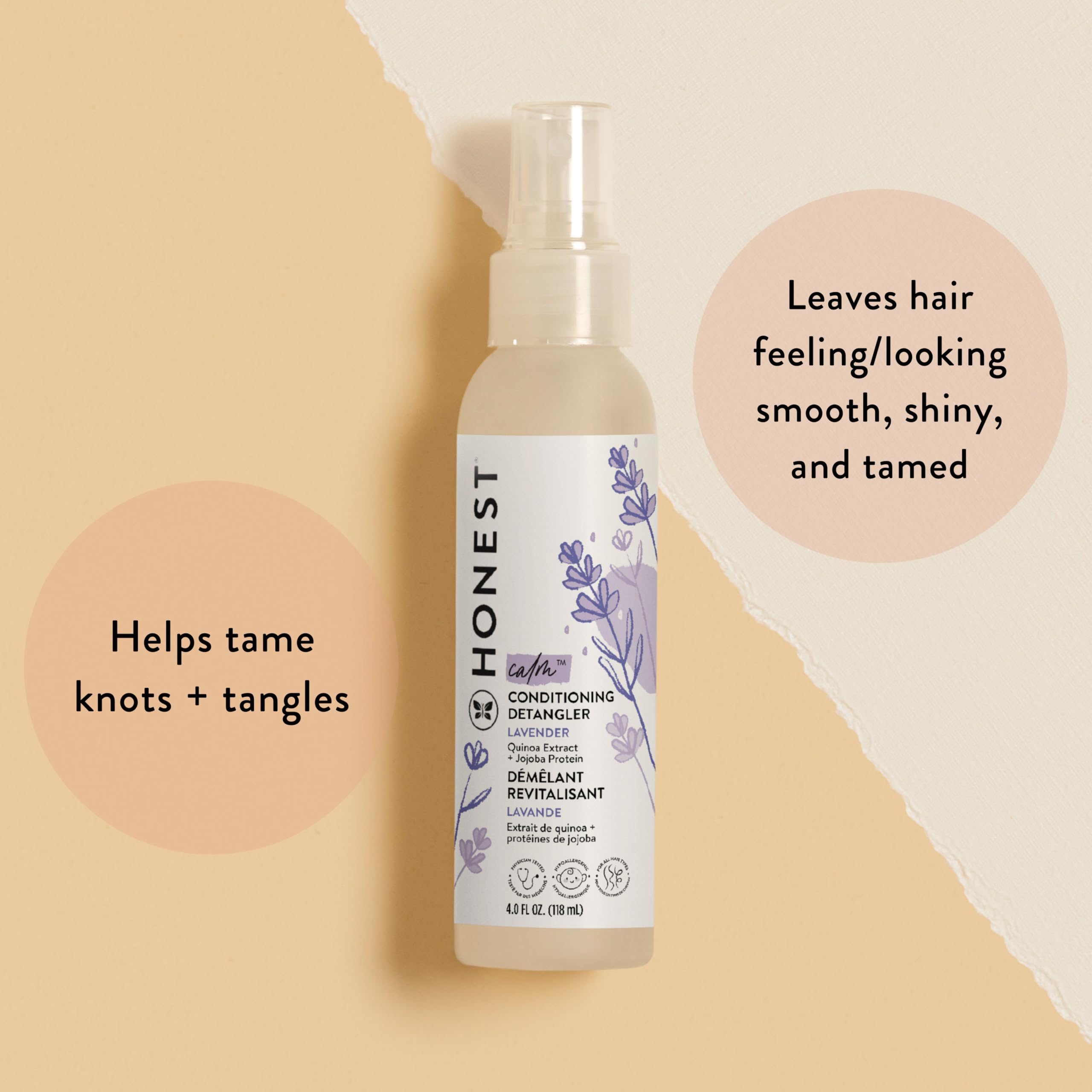 The Honest Company Conditioning Hair Detangler | Leave-In Conditioner + Fortifying Spray | Tear-Free, Cruelty-Free, Hypoallergenic | Lavender Calm, 4 Fl Oz