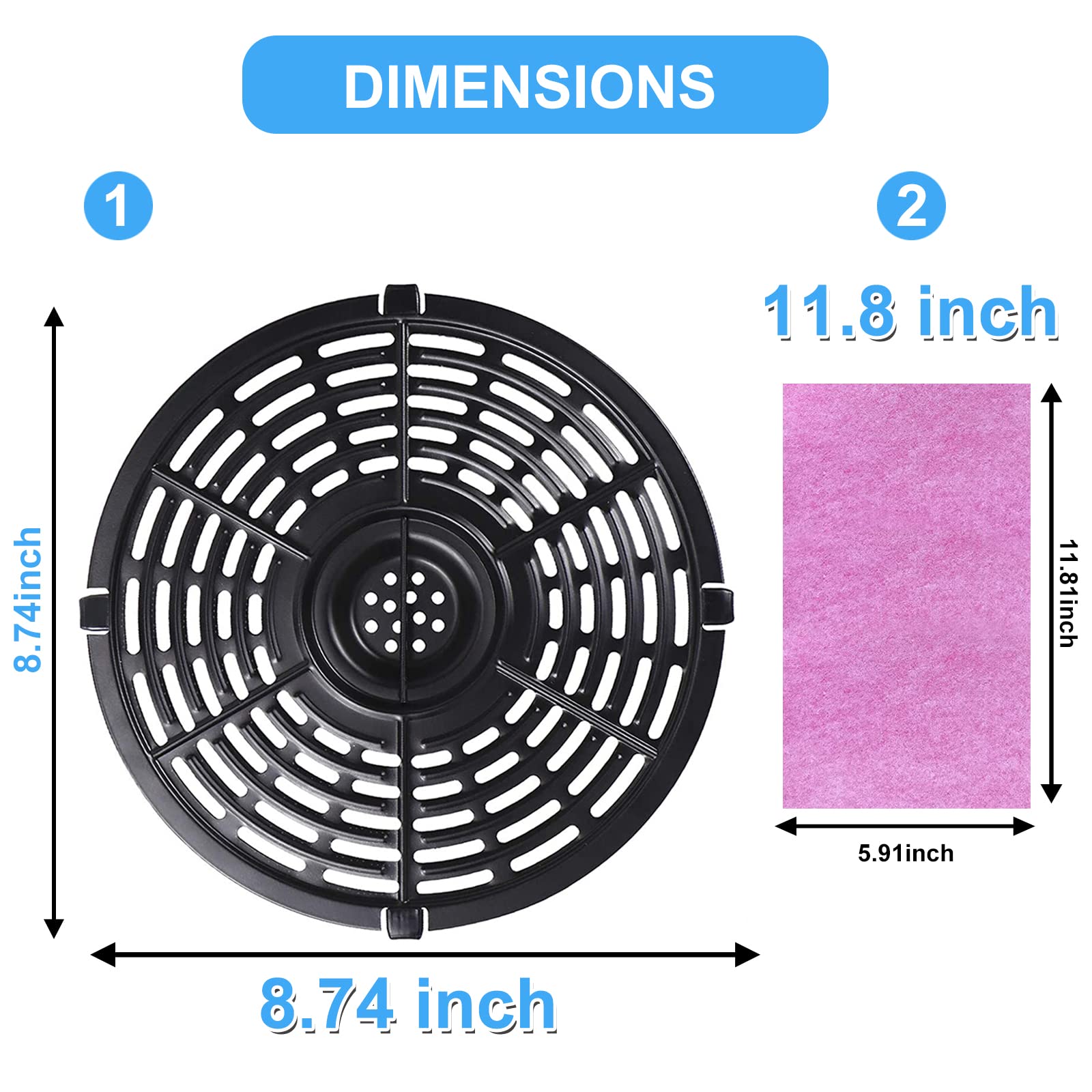 Air Fryer Replacement Grill Plate for PowerXL Gowise 5QT Air Fryers, Premium Round Nonstick Air Fryer Grill Pan, Air Fryer Crisper Plate, Air fryer Insert, Air Fryer Rack, Dishwasher Safe