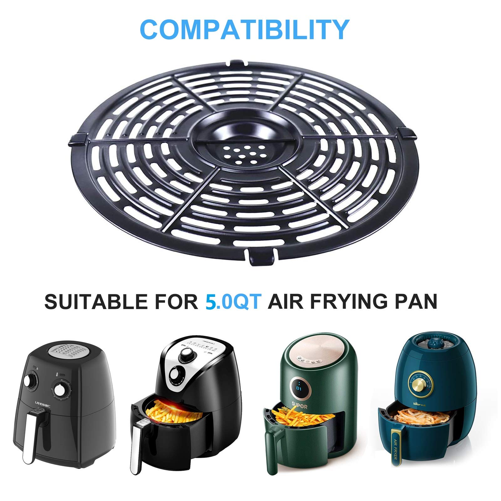 Air Fryer Replacement Grill Plate for PowerXL Gowise 5QT Air Fryers, Premium Round Nonstick Air Fryer Grill Pan, Air Fryer Crisper Plate, Air fryer Insert, Air Fryer Rack, Dishwasher Safe