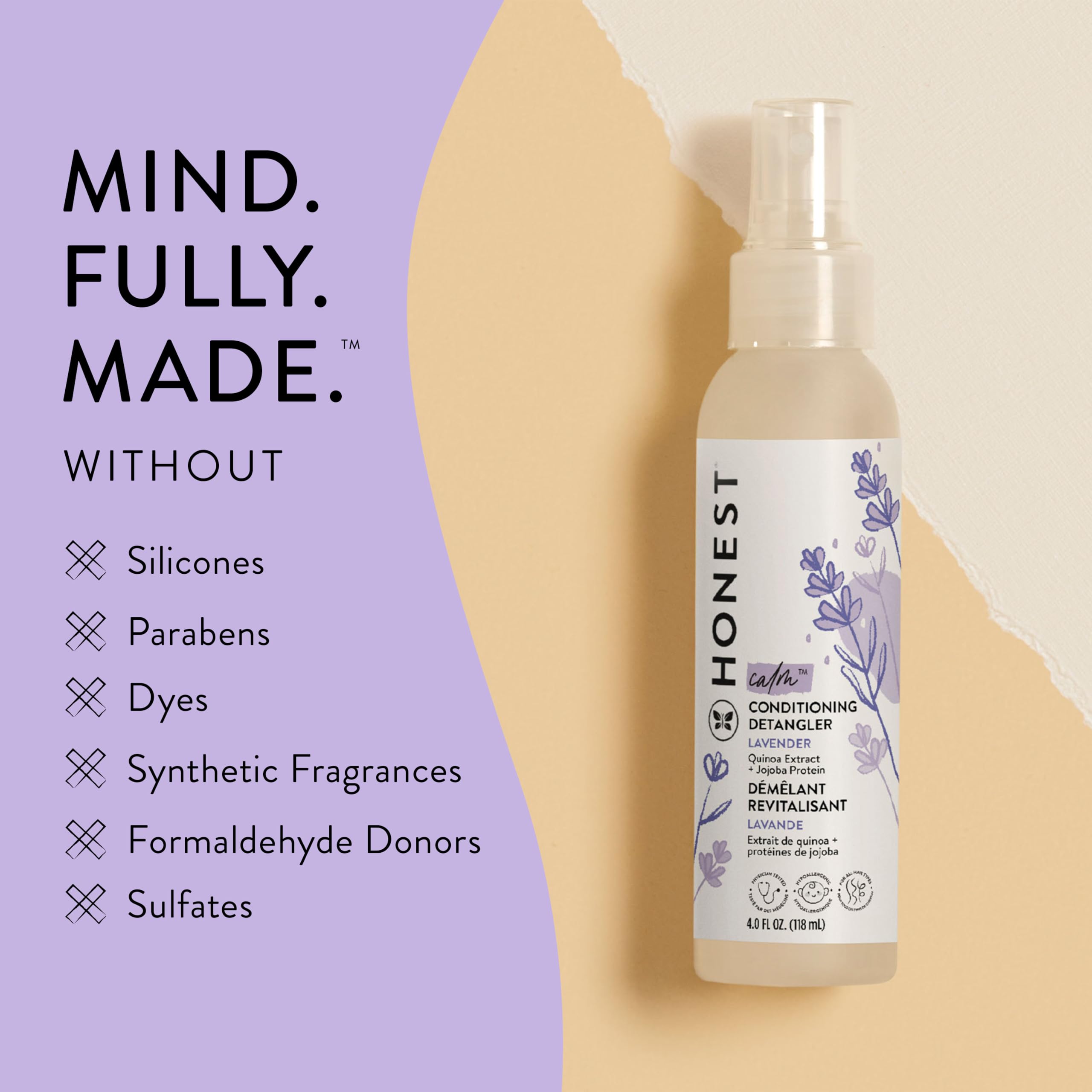The Honest Company Conditioning Hair Detangler | Leave-In Conditioner + Fortifying Spray | Tear-Free, Cruelty-Free, Hypoallergenic | Lavender Calm, 4 Fl Oz